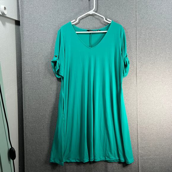 Susan Graver Every Day Pet Liquid Knit A-Line Roll Tab Sleeve Green Size LP - Picture 1 of 10